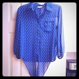 Sheer blouse w/half white/yellow hearts by Pleione